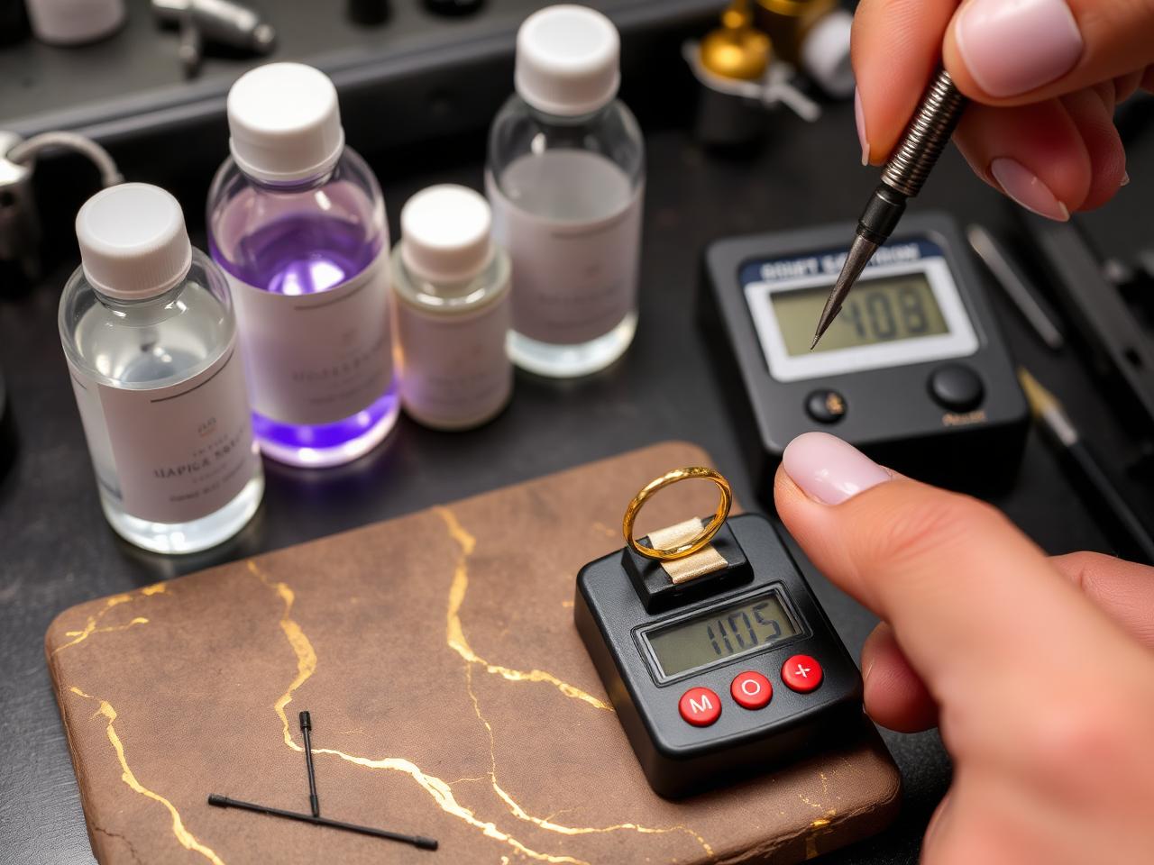 Expert controleert markering op een goudbaar — goudbaartaxatie bij Goud Inkoop Nieuwegein