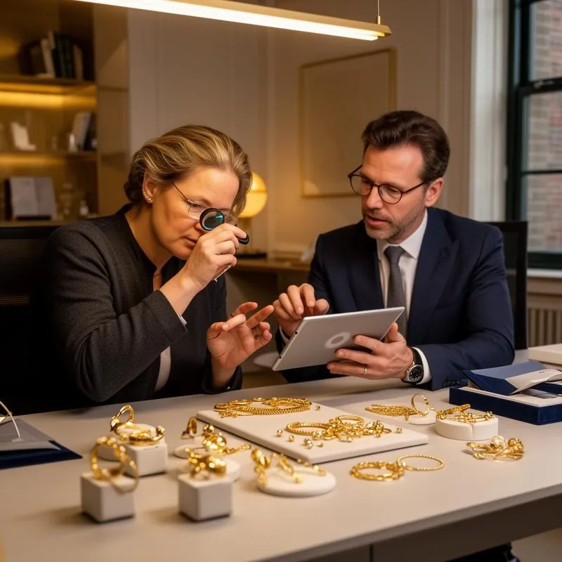 Edelmetaalspecialisten van Goud Inkoop Nieuwegein beoordelen gouden sieraden — taxatieservice in Nieuwegein
